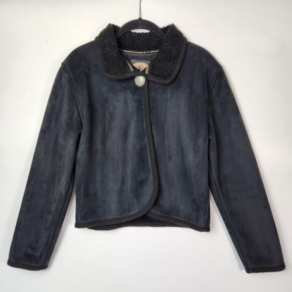 Country Clothing Collection Jackets & Blazers - Country Clothing Co Jacket Womens M Black‎ Suede Shearling Style Western Concho